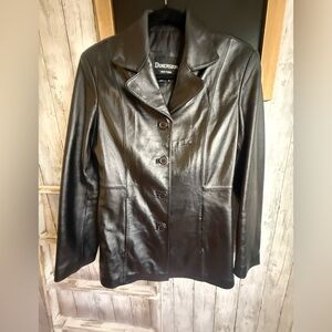 Vintage Dimension New York Leather Black Button Down Lined Jacket Women's Size S